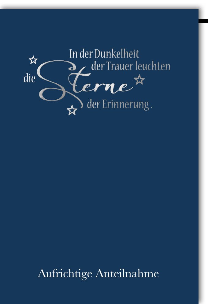 Trauerkarte Doppelkarte mit Umschlag - Stilvolle Beileidskarte in Dunkelblau, Schlichte Eleganz für Anteilnahme im Trauerfall, Seriöser Trauerspruch mit Sternenmotiv, Erinnerung & Mitgefühl für Angehörige und Freunde