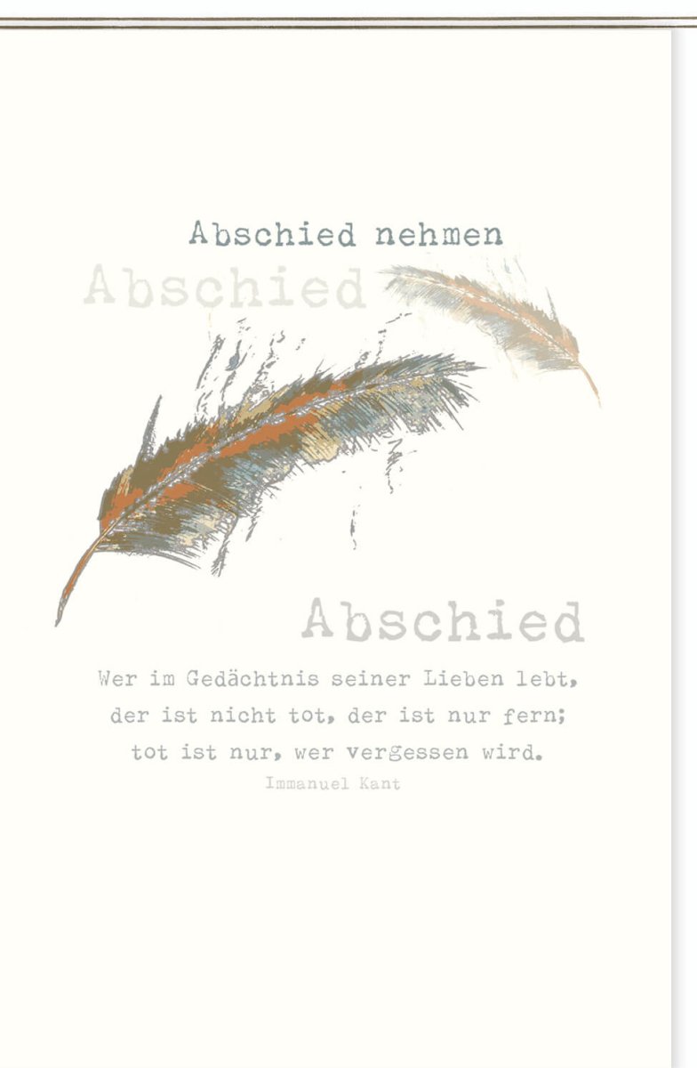 Trauerkarte Doppelkarte - Skorpion Motiv Beileidskarte mit Feder & Immanuel Kant Zitat, Abschieds - & Gedenkkarte
