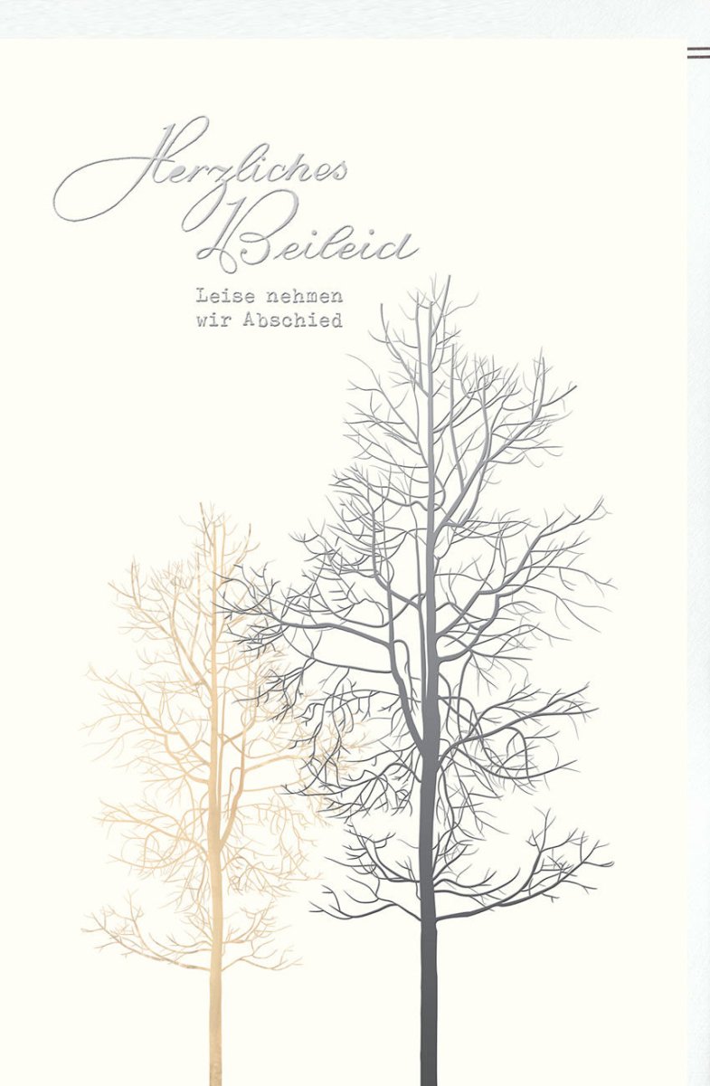Trauerkarte Doppelkarte zum Abschied - Stilvolle Beileidskarte mit Skorpion - Sternzeichen, Baum - Motiv, Naturdesign für Persönliche Anteilnahme