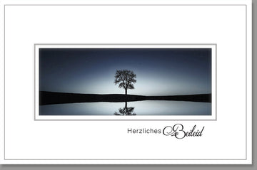 Trauerkarte Kondolenzkarte Beileidskarte Doppelkarte mit Baum Motiv und Schriftzug Herzliches Beileid auf der Vorderseite stilvolles Design für Trauerfälle mit Umschlag