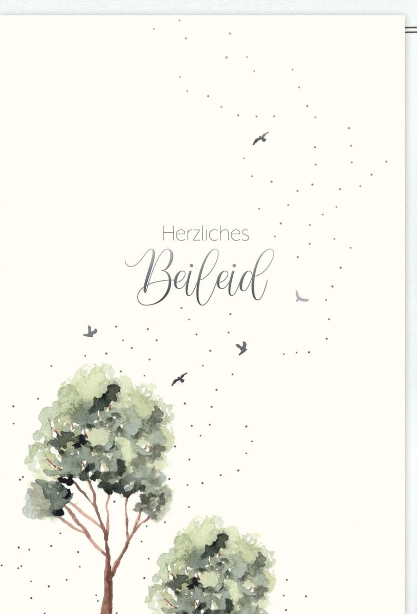 Trauerkarte Skorpion Sternzeichen - Handgemalte Beileidskarte mit Naturmotiv, stilvolle Kondolenzkarte, persönliche Anteilnahme und Trost, Baum & Vögel Grußkarte