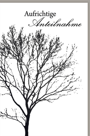 Trauerkarte zur Anteilnahme - Einfühlsame Beileid Doppelkarte mit Baum - Motiv in Schwarz - Weiß, Stilvoller Abschied mit Pietätvollem Design & Text