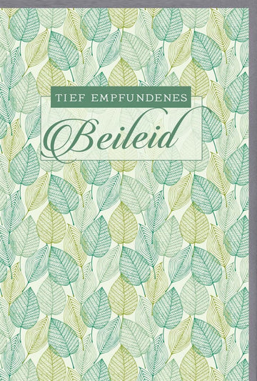 Trauerkarte zur Anteilnahme - Elegante Beileid Doppelkarte, Natur Blätter Motiv, Stilvoller Trost und Gedenken, Grüntöne