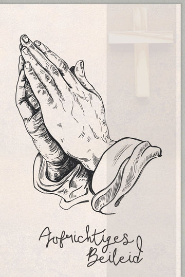 Trauerkarte zur Anteilnahme - Stilvolle Beileid Doppelkarte mit betenden Händen, Schlichter Kondolenz Gruß, Christlicher Glaube & Trost