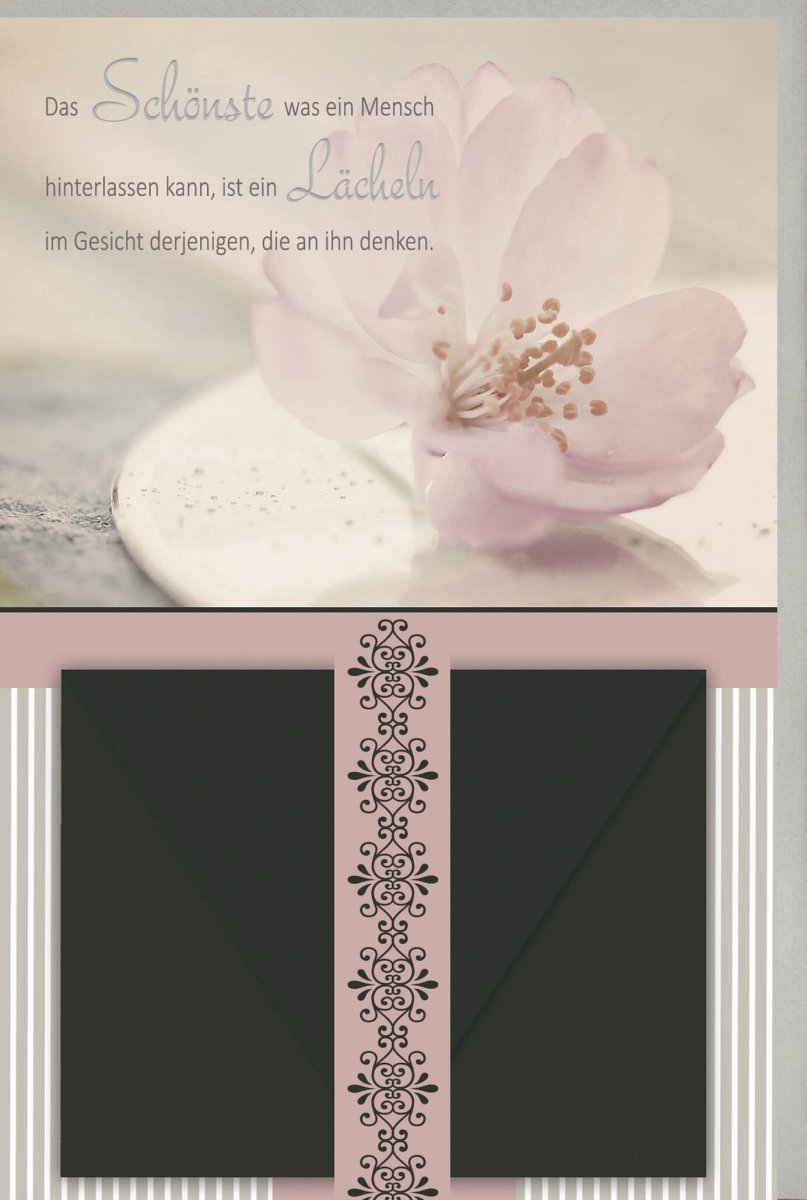 Trauerkarte zur Anteilnahme - Stilvolle Beileid Doppelkarte mit Blumenmotiv, Schlichtes Design, Trost spendender Text & Zitat für Hoffnung und Gedenken