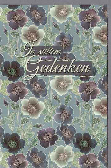 Trauerkarte zur Anteilnahme - Stilvolles Blumenmuster, Hochwertige Kondolenz Doppelkarte, Geschmackvolles Design für stilvolles Gedenken und Pietät in dunklen Farben