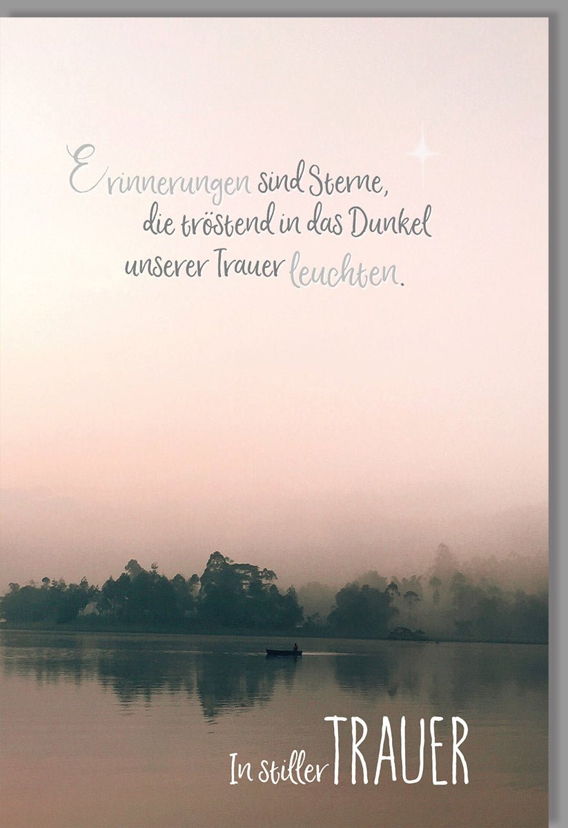 Trauerkarte zur Kondolenz - Stille am Seeufer mit Sternen, Naturfotografie & einfühlsamem Text für Abschied und Erinnerung