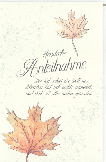 Trauerkarte/Doppelkarte mit Skorpion & Herbstblättern – Stilvolle Beileidskarte zur Anteilnahme, Trost & Abschied im Trauerfall, Gedenken mit Mitgefühl und Sympathie, Persönlicher Text Innen