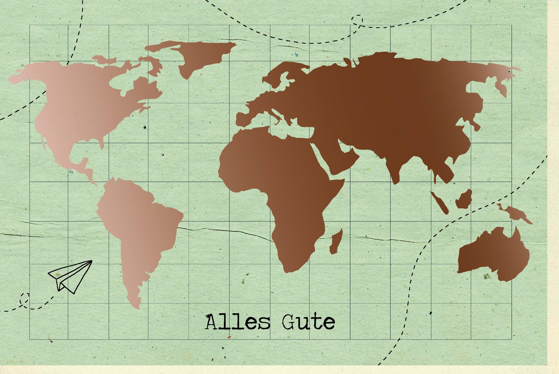Abschiedskarte "Globus-Abenteuer" - Farewell Doppelkarte mit Weltkarte & Papierflieger, Wünsche für Reise und Neuanfang