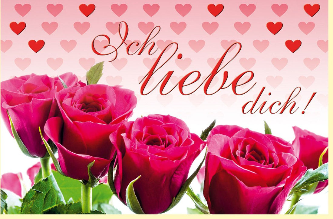 Valentinstag & Anniversary Doppelkarte - Romantische Liebe & Rosen Grußkarte mit Herzchen, "Ich liebe dich" Botschaft - Zuneigung & Gefühle Ausdrücken durch Blumenstrauß Design