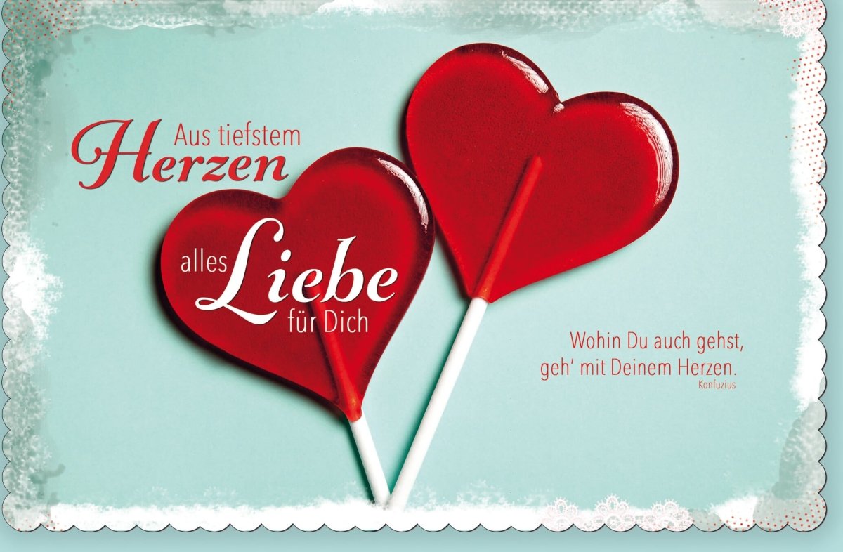 Valentinstag Doppelkarte mit Herz & Lollis - Romantische Liebe Grußkarte, Herzlichen Glückwunsch & Zuneigung Ausdruck, 145 Zeichen