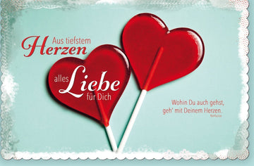 Valentinstag Doppelkarte mit Herz & Lollis - Romantische Liebe Grußkarte, Herzlichen Glückwunsch & Zuneigung Ausdruck, 145 Zeichen