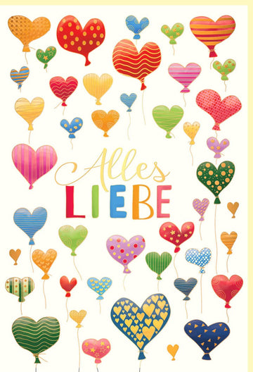 Valentinstag & Geburtstags - Doppelkarte: Liebevolle Grußkarte mit Herzen, Glückwünschen auf Naturkarton, Goldfolie & Blindprägung - Bunte Vielfalt für Anlässe, Hochwertige Geschenkidee für Frauen, Männer, Familie & Freunde in Gelb