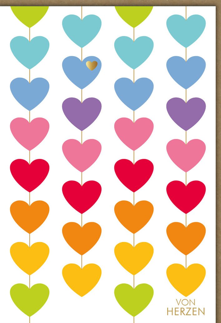 Valentinstag & Geburtstags - Doppelkarte "Von Herzen" - Midoro Grußkarte mit Herzformen, Liebe & Freundschaft, Glückwunsch für Beziehung, Familie & Freunde, Farbenfroh auf Weißem Hintergrund, Geschenkidee für Frauen & Männer