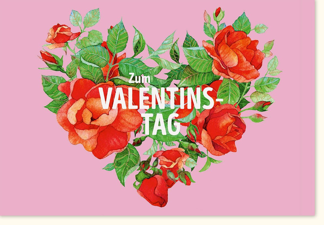 Valentinstags - Doppelkarte für Verliebte: Romantische Liebe mit Rosen & Herz, Rosa Blumenstrauß Grußkarte, Zuneigung Ausdruck für Partnerin oder Partner, Ideales Geschenk für Paare