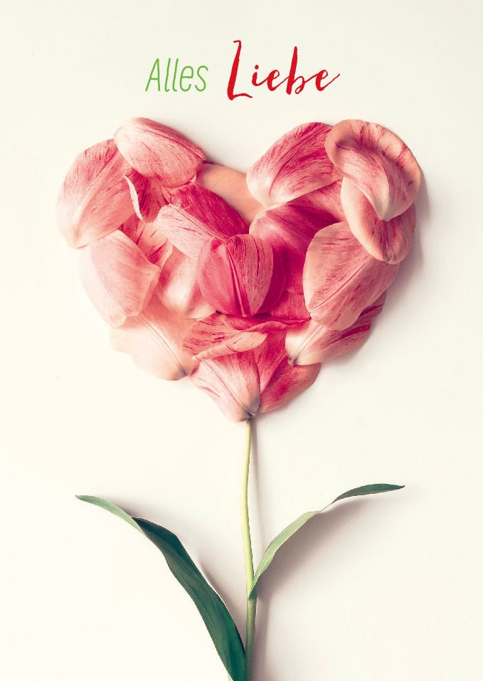 Valentinstags - & Muttertags - Postkarte mit Herzform Tulpen - Liebevolle mit Spruch, Blumenmotiv für Geburtstag, Freundschaft & Wertschätzung