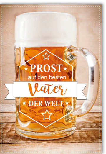 Vatertag Doppelkarte mit Bierkrug - Motiv - "Prost auf den Besten Papa der Welt" - Feierliche Grußkarte mit Glückwünschen & Toast Cheers Celebration Design, 145mm x 210mm
