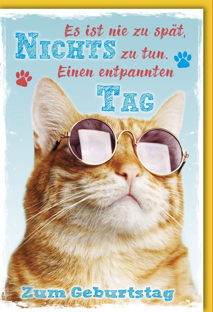 Verspätete Geburtstagskarte "Cool Cat" - Lustige Nachträgliche Gratulation mit Entspannter Katze in Sonnenbrille