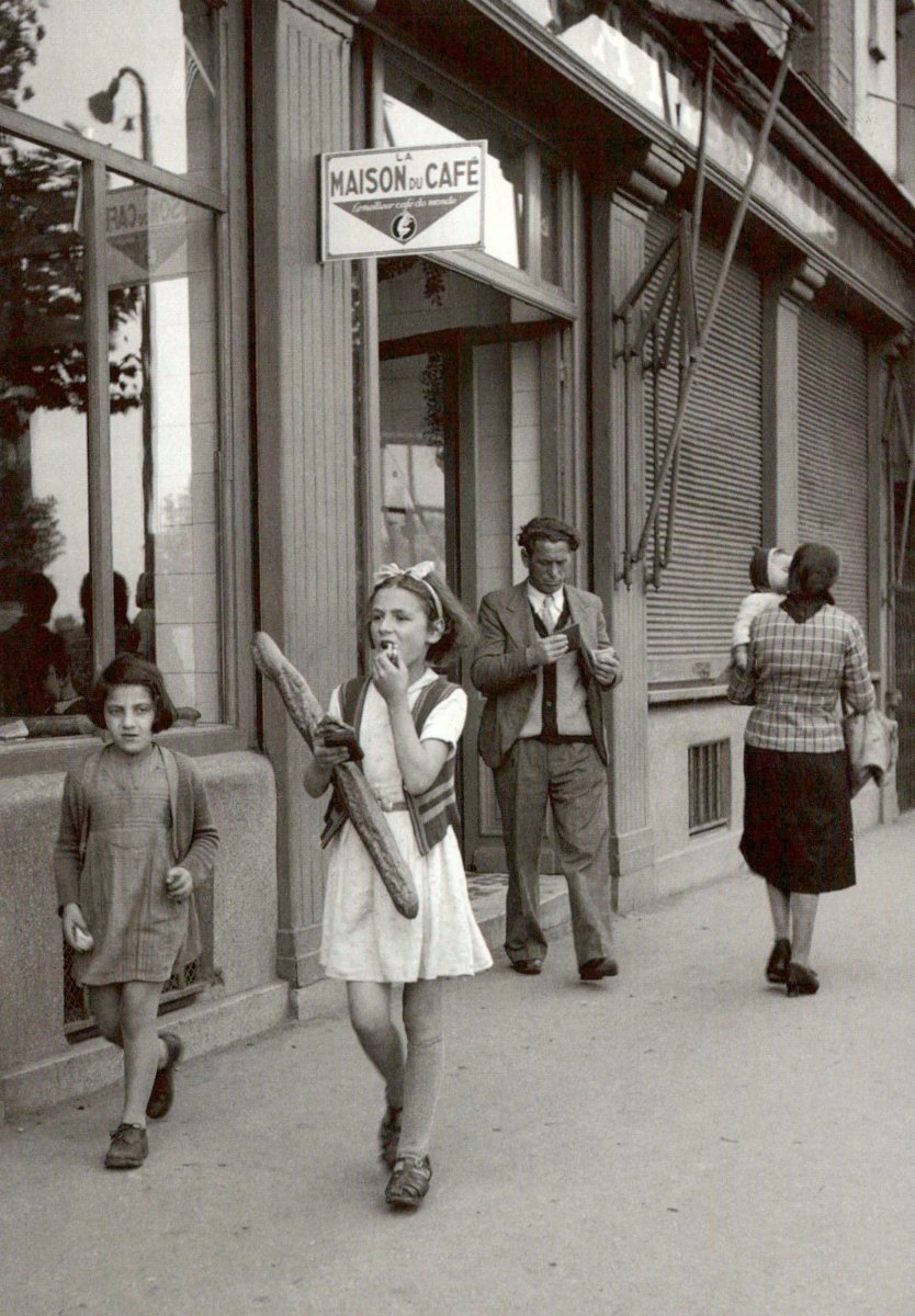 Vintage Retro Fotografie Postkarte - Schwarzweiß Kinder Alltagsszene, Französische Boulangerie Nostalgie, Unikat Grußkarte für Sammler & Geschenk, Blankokarte
