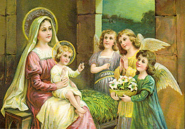 Weihnachten Vintage Engel Postkarte mit Goldrand - Nostalgische Weihnachtskarte für Kinder, Familie & Liebe