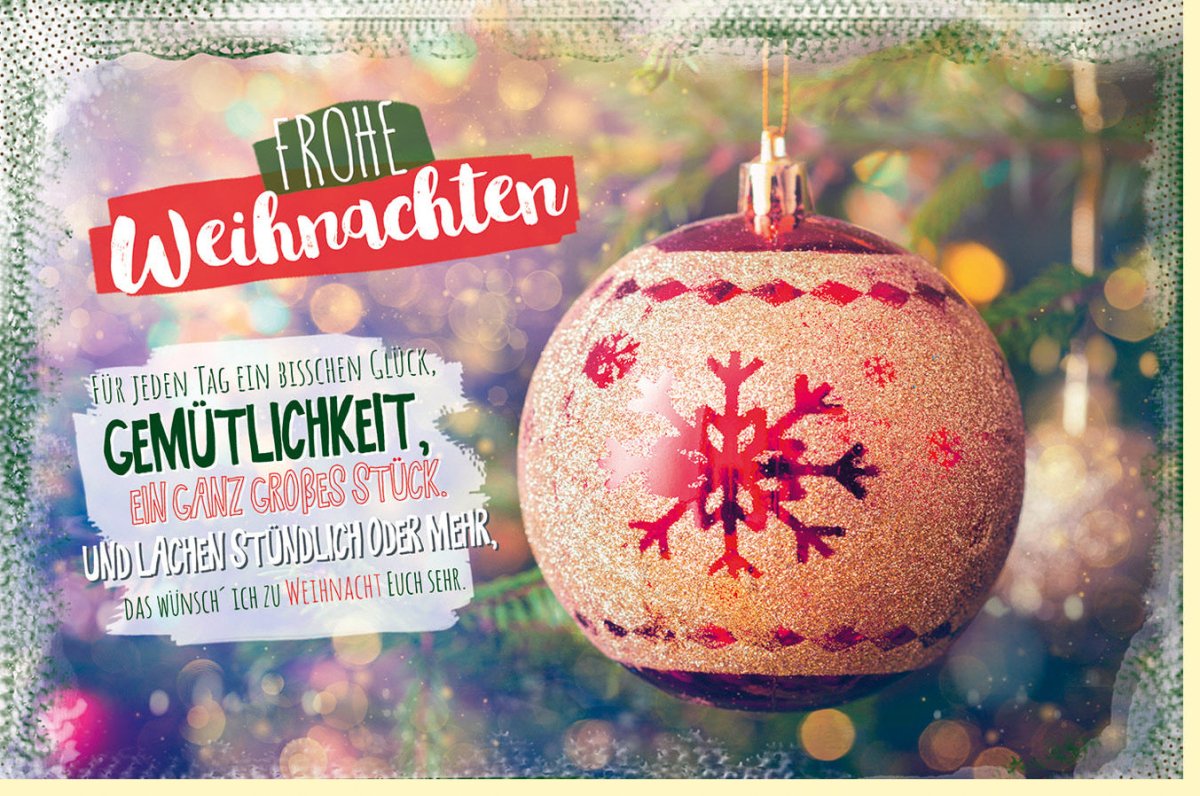 Weihnachts - Doppelkarte: Glitzernde Schneekugel & Tannenbaum, Festlicher Spruch für Frohsinn & Besinnlichkeit, Festtagsgruß Dekoration