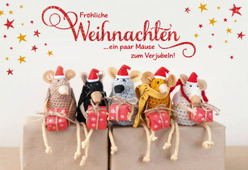 Weihnachts - Doppelkarte mit Maus - Motiv: Festliche Grußkarte voller Humor und Freude, Sternen - Glitzer, Spaßige Glückwünsche für Besinnliche Feiertage – "Frohe Weihnachten & Verjübeln"