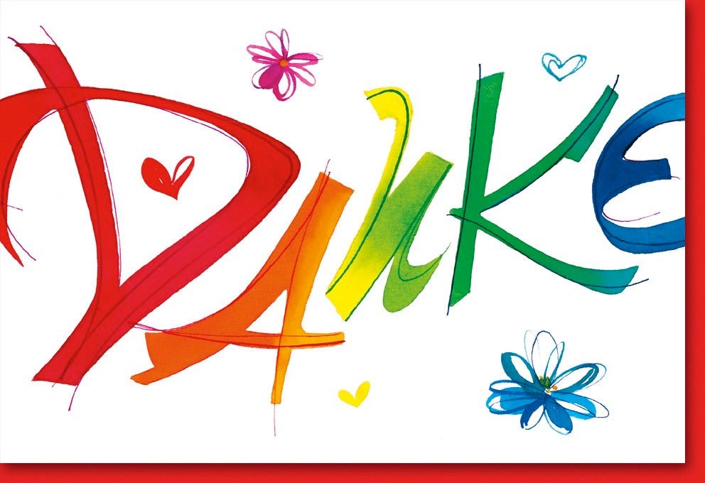 Weihnachtskarte Doppelkarte für Festtage - Handgeschriebene Grußkarte mit Liebe, Herzen & Blumen Design, Modern & Farbenfroh - Persönliche Herzliche Dankeskarte