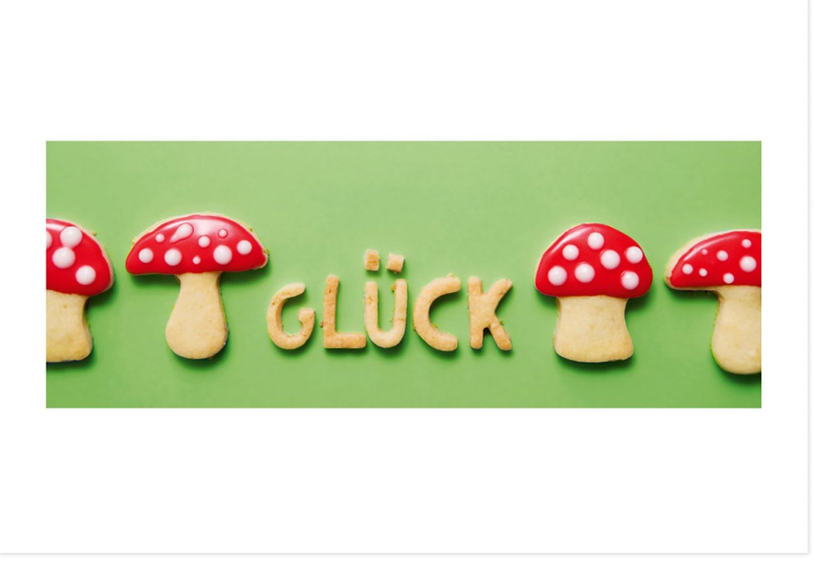 Weihnachtskarte Doppelkarte mit Glückspilzen in Rot & Grün - Festliche Frohe Weihnachten Grußkarte, Traditioneller Glücksbringer für Familie & Freunde, Besinnliche Feiertage Wünsche Karte zum Versenden