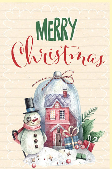Weihnachtskarte Doppelkarte mit Schneemann & Zuckerrohrpapier - Festtagsgrüße im Vintage - Stil, Familienfreundliche Wintermotiv - Karte mit Tannenzweig, Weihnachtsbaumkugel, Warme Farben in Beige, Rot & Grün - Gemütliche Besinnlichkeit für die Feiertage