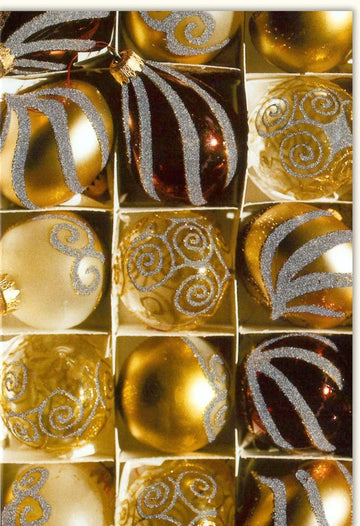 Weihnachtskarte Traditionell - Elegante Doppelkarte mit Gold Glitzer Weihnachtskugeln, Festliche Schmuck Dekoration Grußkarte für Feiertage, Merry Christmas & Frohe Festtage Wünsche