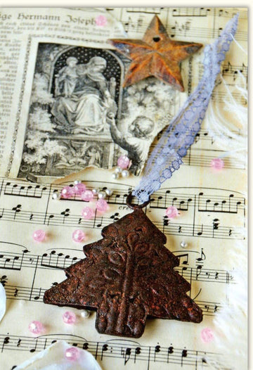 Weihnachtskarte Traditionell Vintage Design - Festliche Doppelkarte mit Musiknote, Baum & Stern Motiv, Klassische Merry Christmas Grußkarte mit Notenblatt Dekoration für Feiertage & Winter Season Geschenk