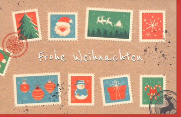 Weihnachtskarten Set: Vintage Santa & Rentiere, Traditionelle Festtagsgrüße mit Tannenbaum & Schneemann Motiven, Kraftpapier - Textur, Inkl. Briefmarken
