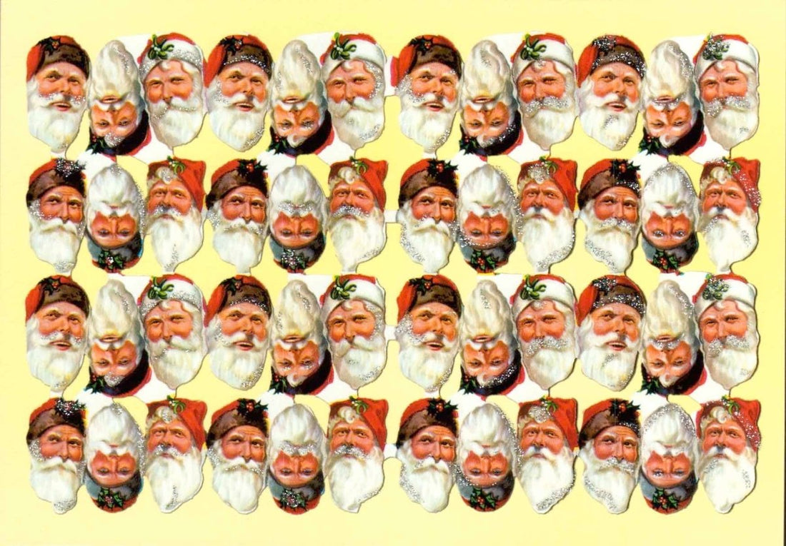Weihnachtspostkarte 48 Köpfe vom Weihnachtsmann frohe weihnachten