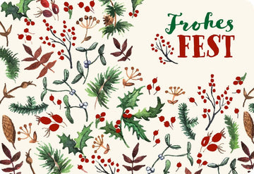Weihnachtspostkarte Bäume Äste Blumen Frohes Fest