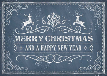 Weihnachtspostkarte blau retro: Merry Christmas and a Happy New Year