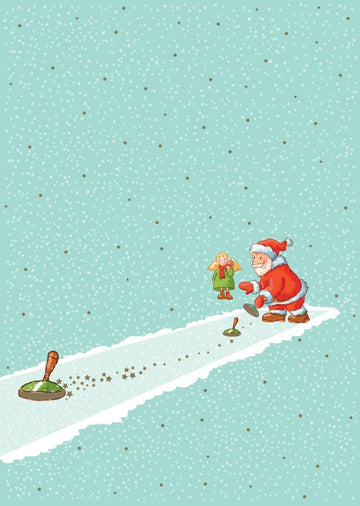 Weihnachtspostkarte Eisstockschießen