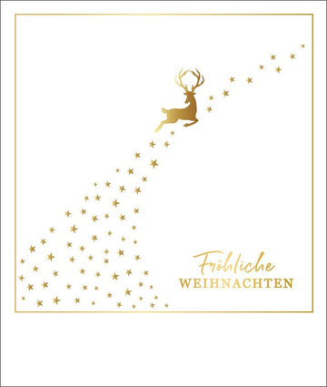 Weihnachtspostkarte Fröhliche Weihnachten Rehntier Sterne Goldfolie