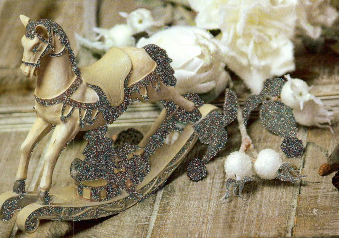 Weihnachtspostkarte Holzschaukelpferd: Weihnachten