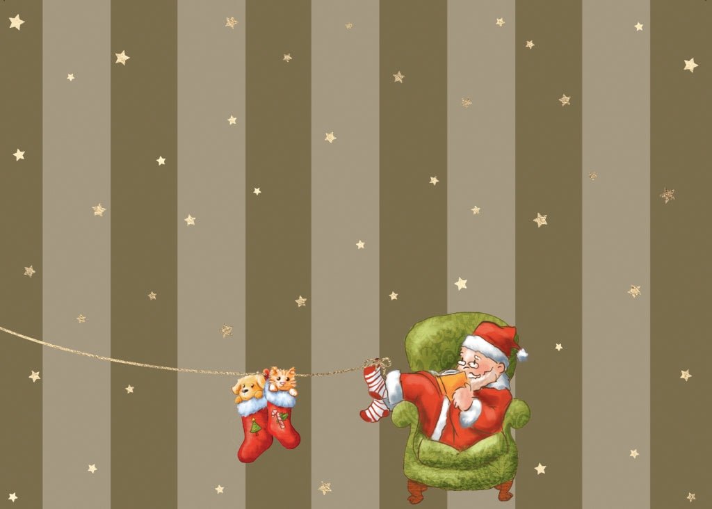 Weihnachtspostkarte Hund u. Katze in Weihnachtssocke