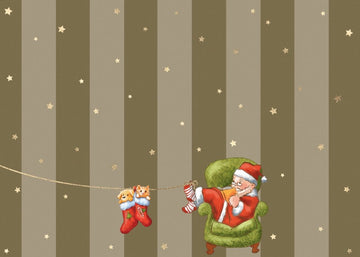 Weihnachtspostkarte Hund u. Katze in Weihnachtssocke