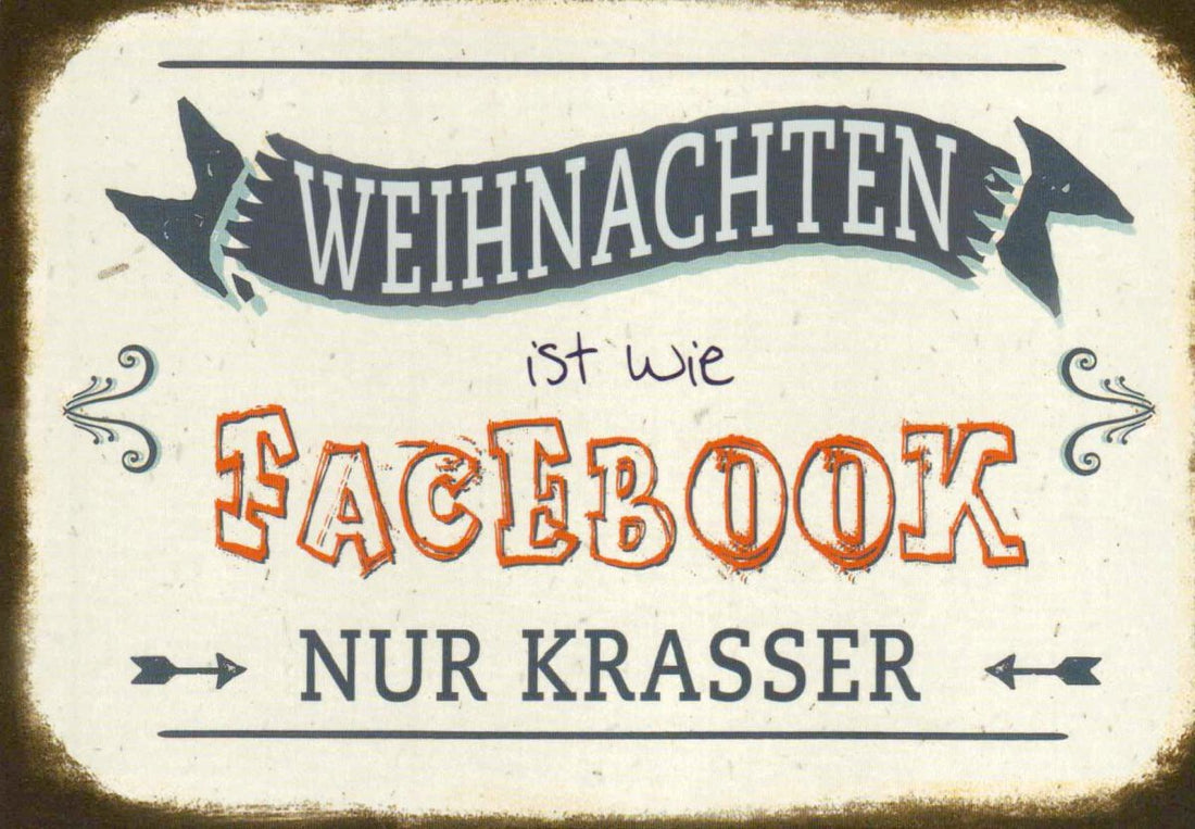 Weihnachtspostkarte: Weihnachten ist wie Facebook