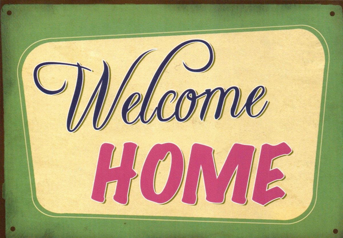 Willkommens - Postkarte "Welcome Home" - Vintage Retro zur Heimkehr, Dekorative Begrüßungskarte für Ankunft & Wiedersehen Geschenk