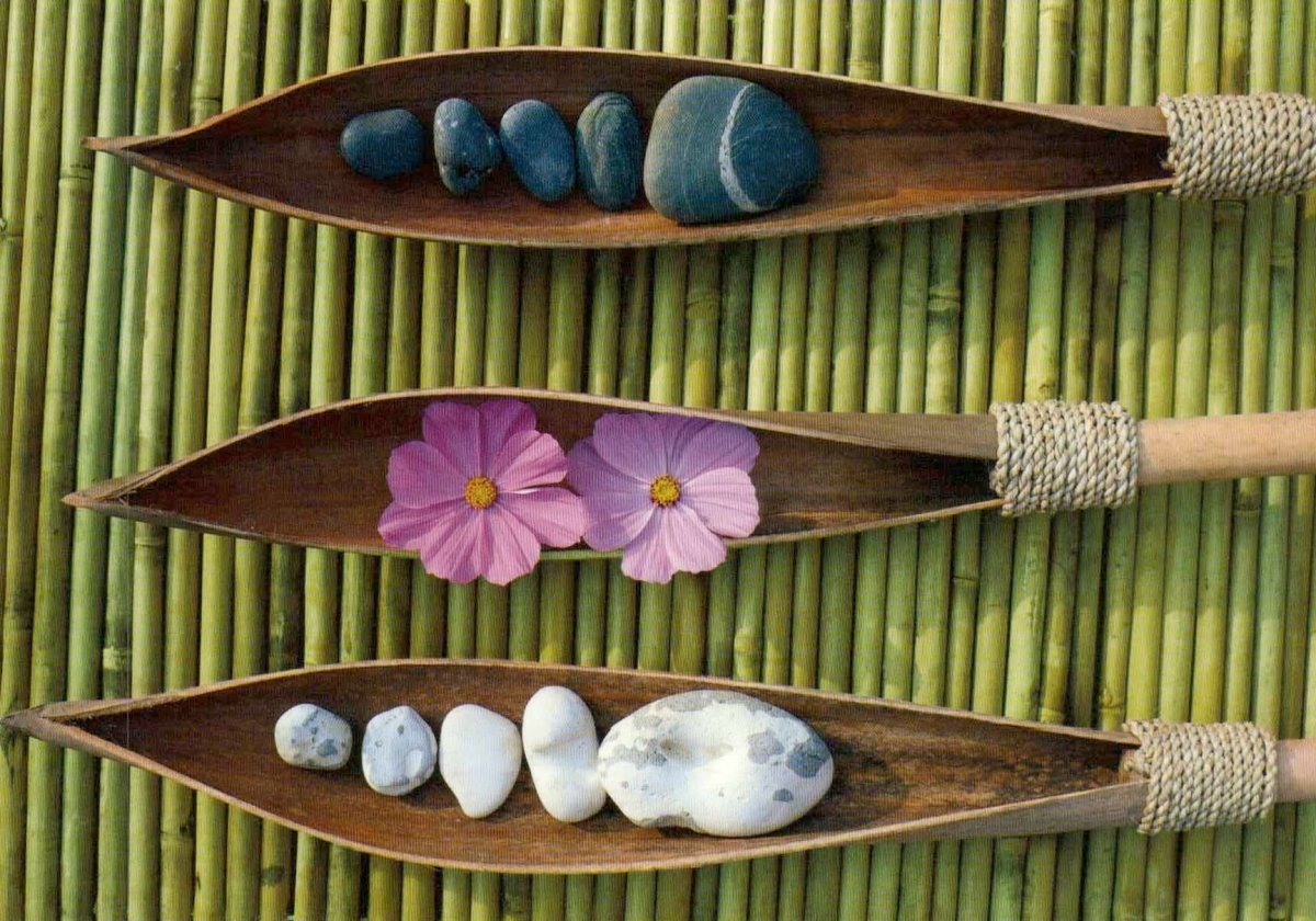 Zen - Meditation Postkarte - Entspannende Natur, Steine & Blumen, Bambus - Design für Harmonie und Balance - Grüne Wellness - Deko