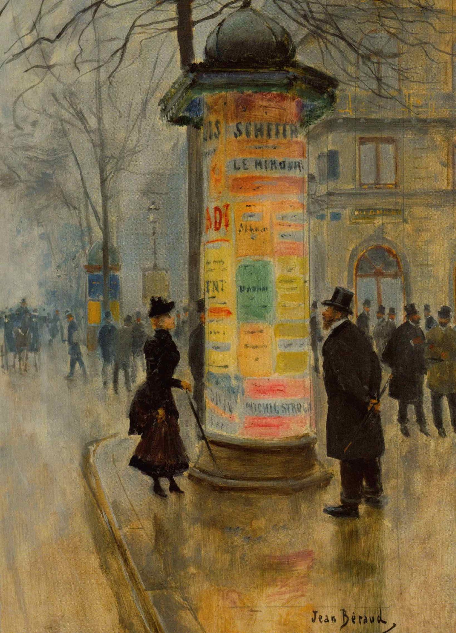 Belle Époque Paris Postkarte - Jean Béraud 1885 Straßenszene Gemälde, Historische Stadtansicht mit Morissäule