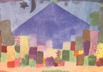 Expressionistische Paul Klee Kunstkarte 'Berg Niesen' - Abstrakte Kunst mit Mond & Sternen, Farbblock-Gemälde, Blanko