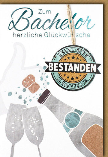 Bachelor Abschluss Glückwunschkarte - Sektflasche Design, Akademische Gratulation zur bestandenen Prüfung, Universitätsfeier Celebration Cheers Toast