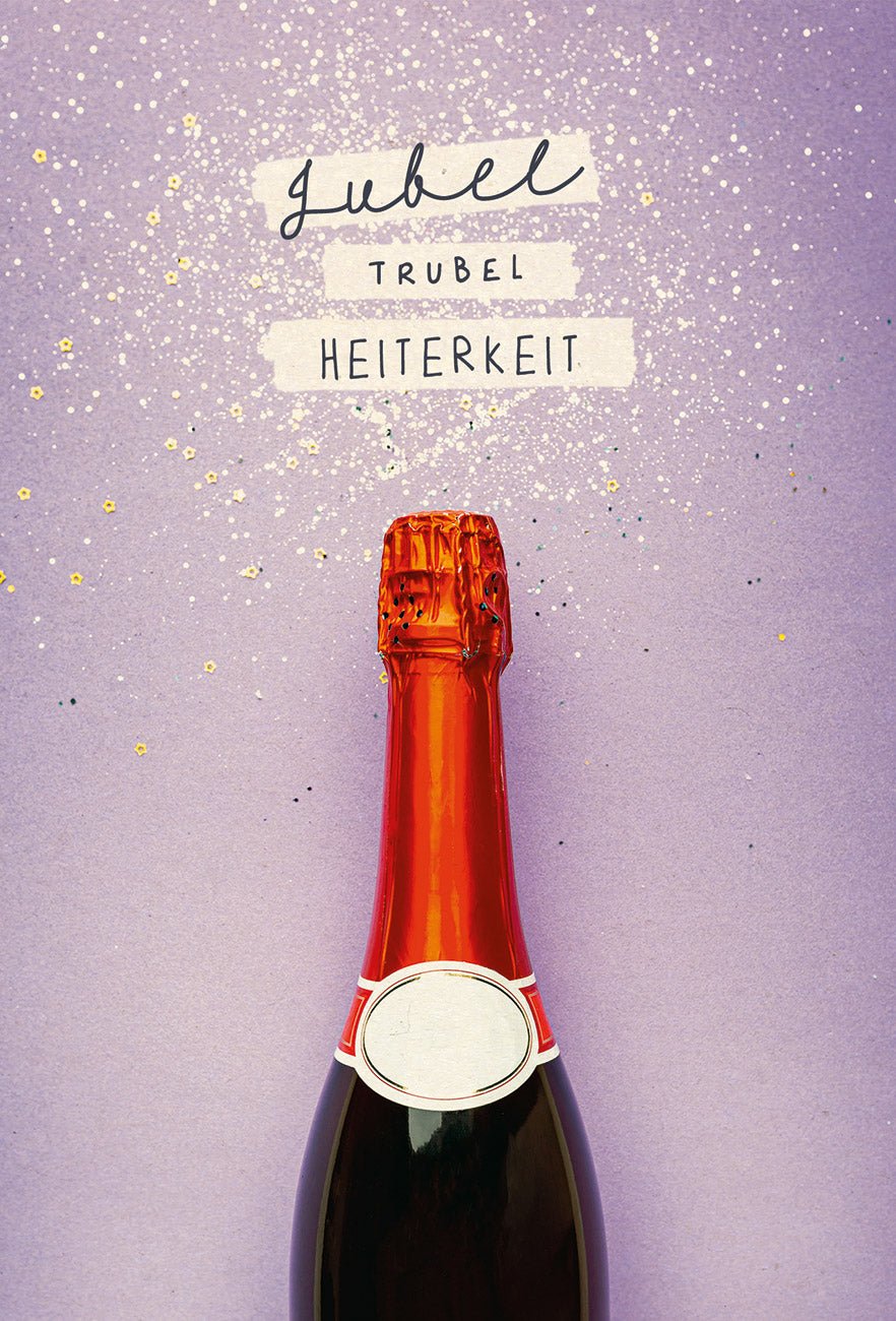 Feierliche Glückwunsch Postkarte - Jubel & Heiterkeit mit Sekt, Champagner & Glitzer - Celebration Greeting Card