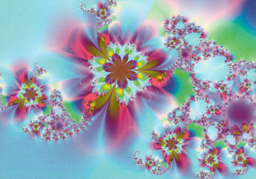 Fantasievolle Fraktal Kunst Postkarte – Bunte Abstrakte Muster, Geometrische Blumen Design, Blanko für Dekoration & Digitalart Liebhaber