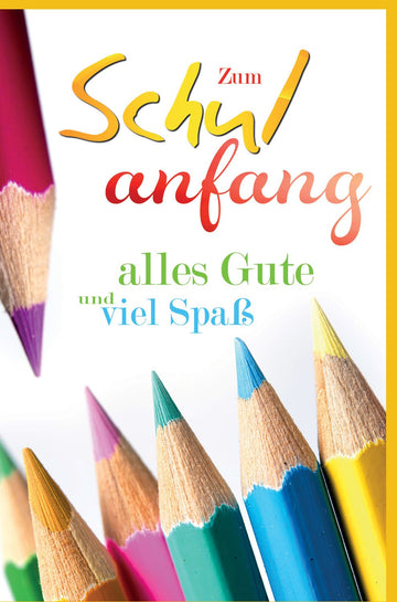 Einschulung Glückwunschkarte zum Schulanfang - Bunte Erstklässler Doppelkarte für Grundschule, Schulbeginn mit Buntstiften Motiv - Gratulation zum ersten Schultag, Schuleinführung & Bildungsweg