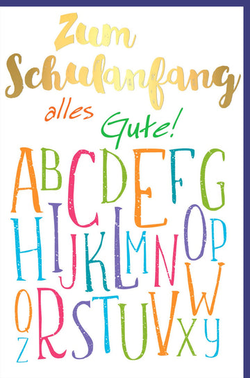 Einschulung Glückwunschkarte zum Schulanfang - ABC Erstklässler Doppelkarte, Grundschule Lernbeginn, Alphabet Motiv für Schulanfänger, Perfekt für den Ersten Schultag